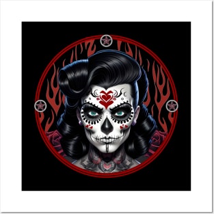 Female Rockabilly Sugar Skull Posters and Art